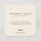 Eenvoudige, moderne, minimale beige Black-monogram Vierkante Visitekaartje (Achterkant)