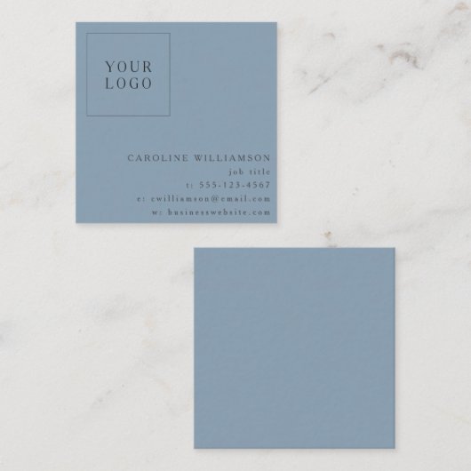 Eenvoudige, moderne, minimale blauwe professionele vierkante visitekaartje (Voorkant / Achterkant)