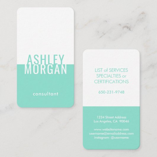 Eenvoudige, moderne, minimale, Blauwgroen typograf Visitekaartje (Voorkant / Achterkant)