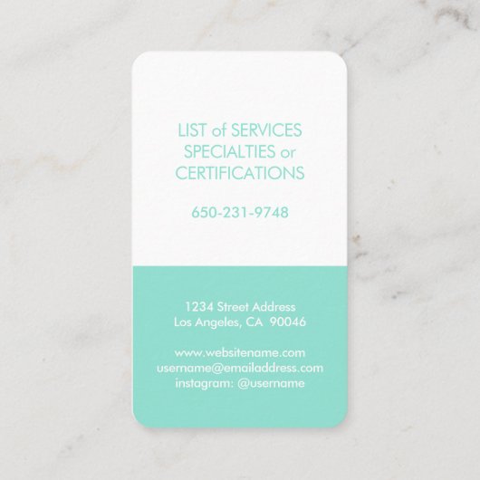 Eenvoudige, moderne, minimale, Blauwgroen typograf Visitekaartje (Achterkant)