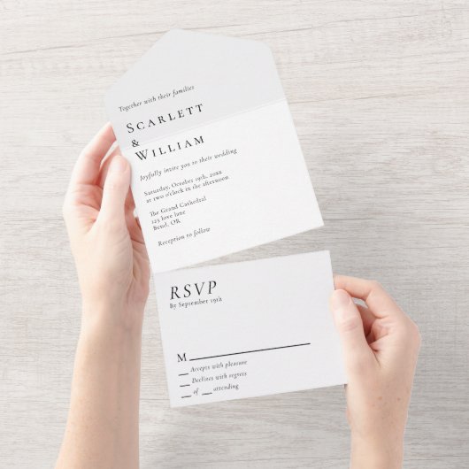 Eenvoudige moderne minimale bruiloft all in one uitnodiging (Afscheurbaar)