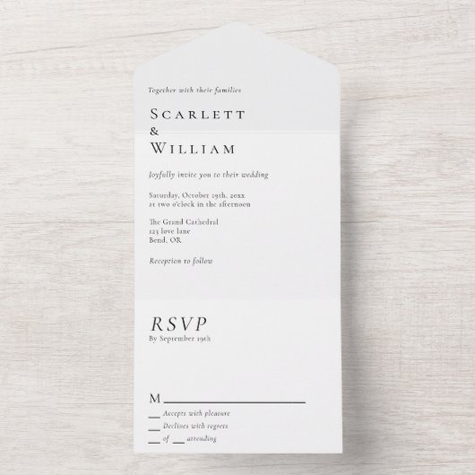 Eenvoudige moderne minimale bruiloft all in one uitnodiging (Binnen)