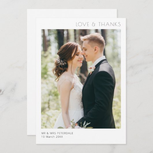 Eenvoudige moderne minimale bruiloft bedankkaart (Voorkant / Achterkant)
