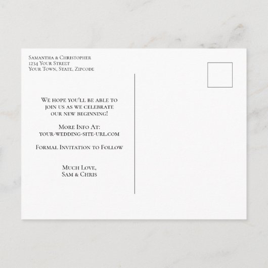 Eenvoudige Moderne Minimale Bruiloft Bewaar de Dat Aankondigingskaart (Achterkant)