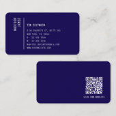 Eenvoudige Moderne Minimale Donkerblauwe QR-code Visitekaartje (Voorkant / Achterkant)