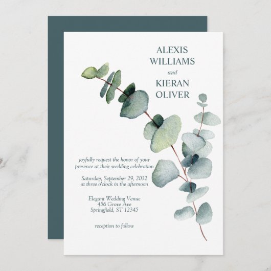 Eenvoudige moderne minimale Eucalyptus Branch Wedd Kaart (Voorkant / Achterkant)