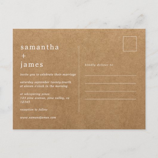 Eenvoudige moderne minimale faux kraft foto bruilo uitnodiging briefkaart (Voorkant)