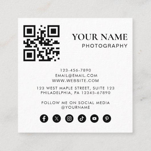 Eenvoudige moderne minimale foto QR-code sociale m Vierkante Visitekaartje (Achterkant)