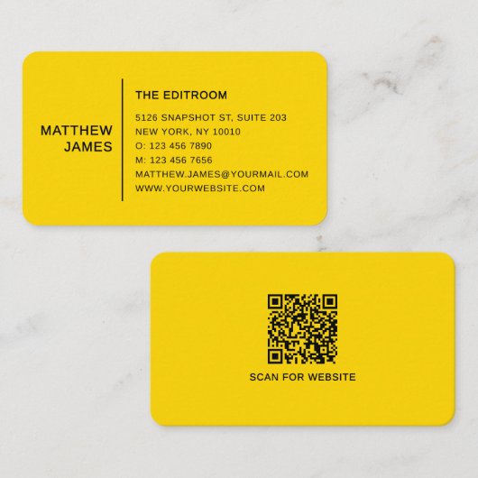 Eenvoudige Moderne Minimale Gouden Gele QR-code Visitekaartje (Voorkant / Achterkant)