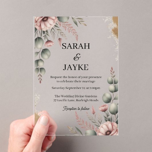 Eenvoudige moderne minimale groene blad bruiloft a acryl uitnodigingen (Insitu (Draagbaar))