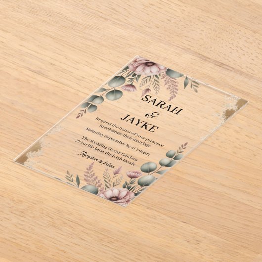 Eenvoudige moderne minimale groene blad bruiloft a acryl uitnodigingen (Laagn)