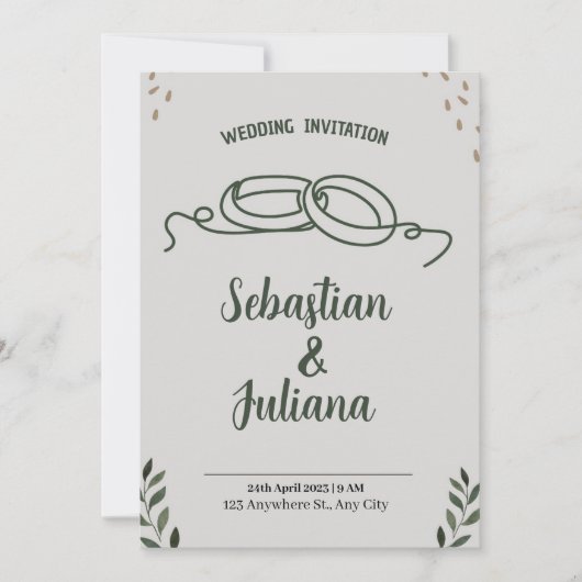 Eenvoudige moderne minimale groene blad bruiloft a kaart (Voorkant)