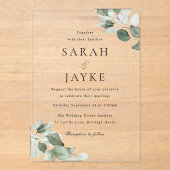 Eenvoudige moderne minimale groene blad bruiloft acryl uitnodigingen (Voorkant)