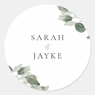 Eenvoudige Moderne Minimale Groene Blad Bruiloft Ronde Sticker