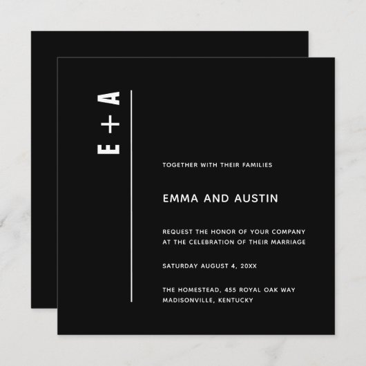 Eenvoudige moderne, minimale Initialen bruiloft Kaart (Voorkant / Achterkant)