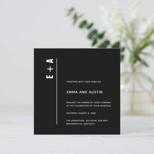 Eenvoudige moderne, minimale Initialen bruiloft Kaart (Staand voorkant)