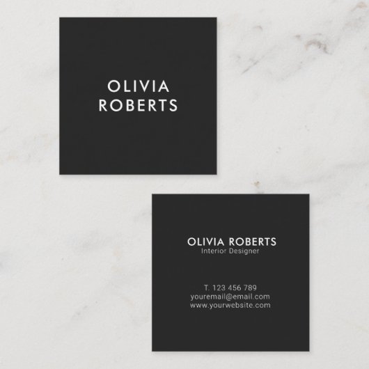 Eenvoudige, moderne, minimale matte zwart vierkante visitekaartje (Voorkant / Achterkant)