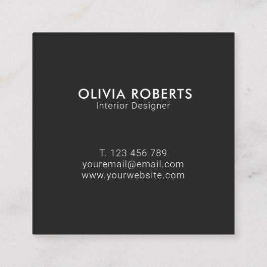 Eenvoudige, moderne, minimale matte zwart vierkante visitekaartje (Achterkant)