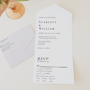 Eenvoudige moderne minimale menukeuze RSVP bruilof All In One Uitnodiging