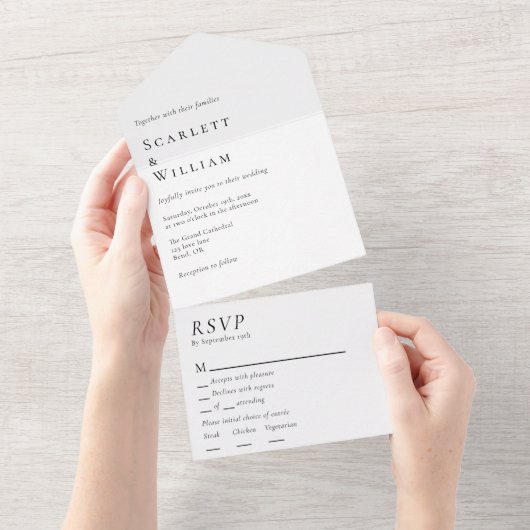 Eenvoudige moderne minimale menukeuze RSVP bruilof All In One Uitnodiging (Afscheurbaar)
