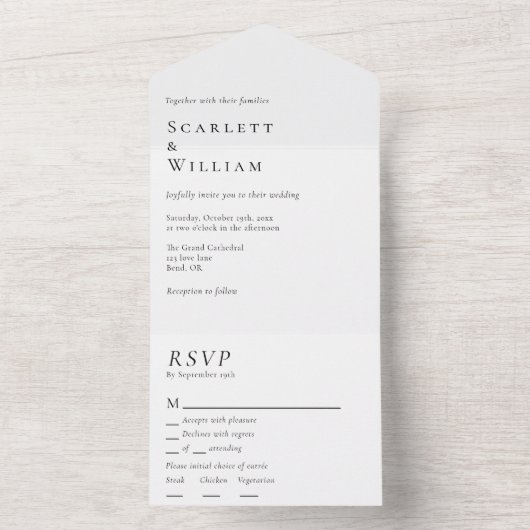 Eenvoudige moderne minimale menukeuze RSVP bruilof All In One Uitnodiging (Binnen)