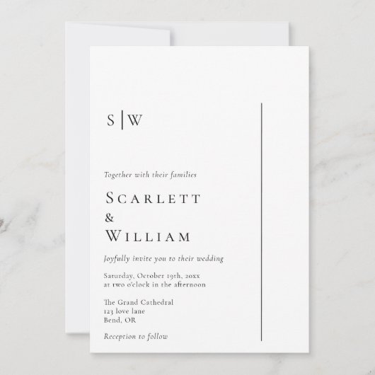 Eenvoudige Moderne Minimale Monogram Bruiloft Alle Kaart (Voorkant)