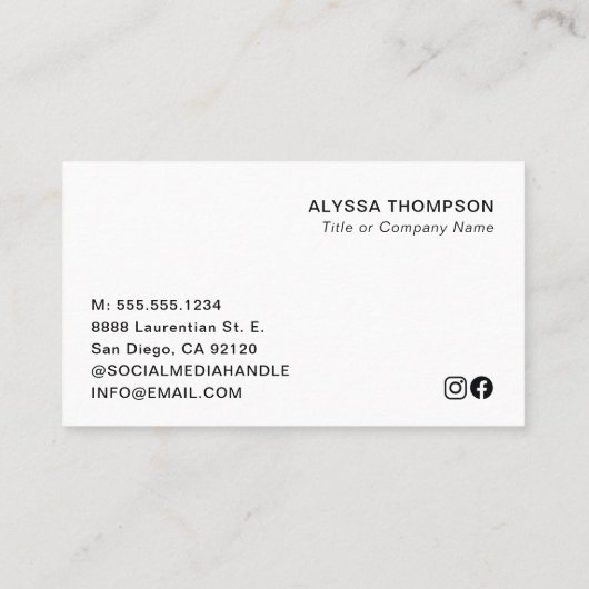 Eenvoudige moderne minimale professionele aangepas visitekaartje (Achterkant)