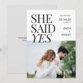 Eenvoudige, moderne, minimale serie zei ze ja foto (Voorkant / Achterkant)