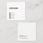 Eenvoudige, moderne, minimale sociale media in wit vierkante visitekaartje (Voorkant / Achterkant)