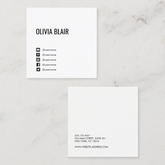 Eenvoudige, moderne, minimale sociale media in wit vierkante visitekaartje (Voorkant / Achterkant)