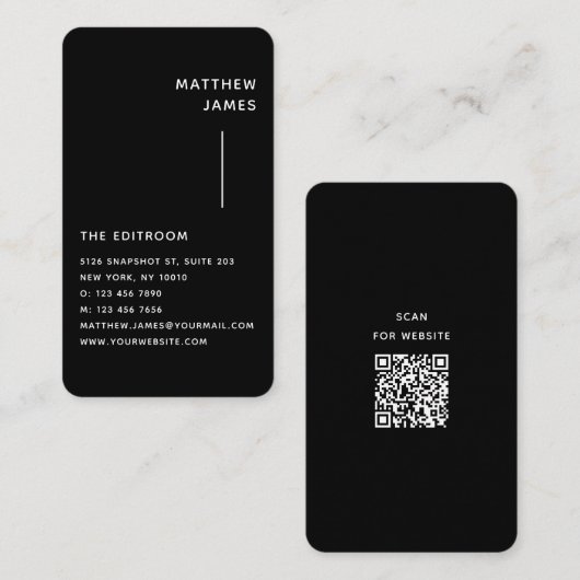 Eenvoudige Moderne Minimale Zwarte Witte QR-code Visitekaartje (Voorkant / Achterkant)