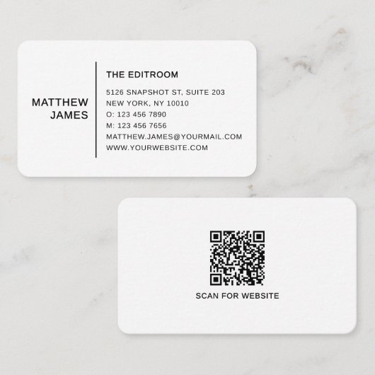 Eenvoudige Moderne Minimale Zwarte Witte QR Code Visitekaartje (Voorkant / Achterkant)