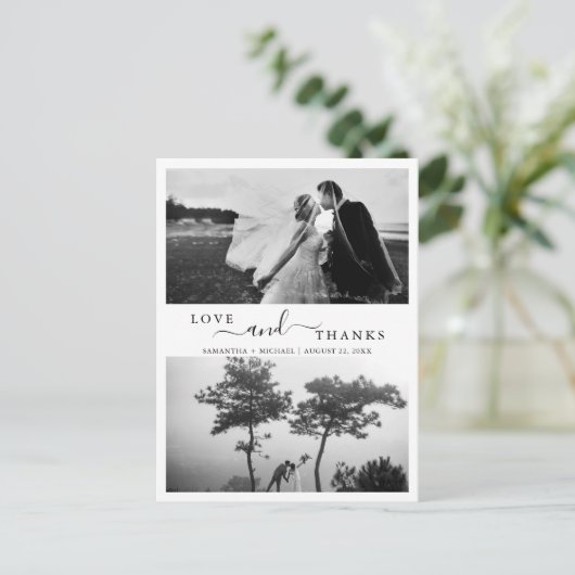 Eenvoudige moderne minimalistische 2 foto bruiloft briefkaart (Staand voorkant)