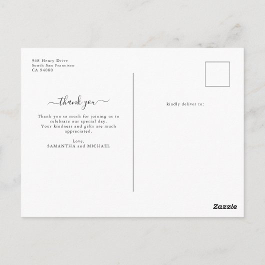 Eenvoudige moderne minimalistische 2 foto bruiloft briefkaart (Achterkant)