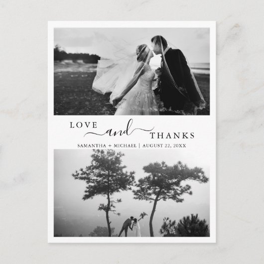 Eenvoudige moderne minimalistische 2 foto bruiloft briefkaart (Voorkant)