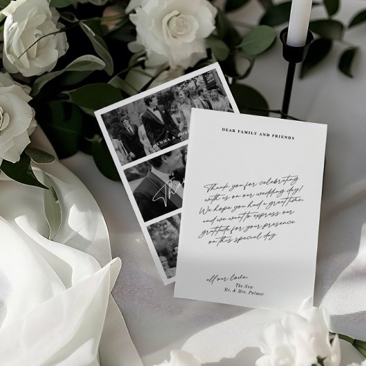 Eenvoudige moderne minimalistische 3 foto bruiloft bedankkaart