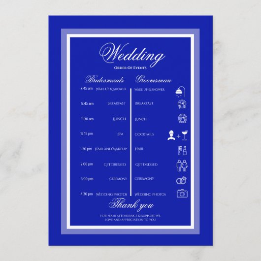 Eenvoudige moderne minimalistische blauw-witte bru programmakaart (Voorkant)