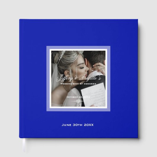 Eenvoudige moderne minimalistische blauwe bruiloft gastenboek (Voorkant)