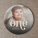 Eenvoudige moderne minimalistische Boho 1e verjaar Papieren Bordje<br><div class="desc">Een modern en minimalistisch eerste verjaardagsfotopapier borden met een boho en bohemian retro stijl typografie van "One" in het onderste midden en een schattige foto van je baby. Personaliseer de naam en het afbeelding.</div>