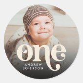 Eenvoudige moderne minimalistische Boho 1e verjaar Ronde Sticker (Voorkant)