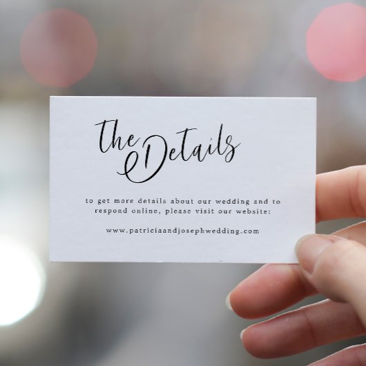 Eenvoudige moderne minimalistische bruiloft detail informatiekaartje