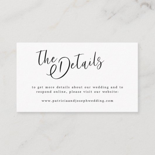 Eenvoudige moderne minimalistische bruiloft detail informatiekaartje (Voorkant)