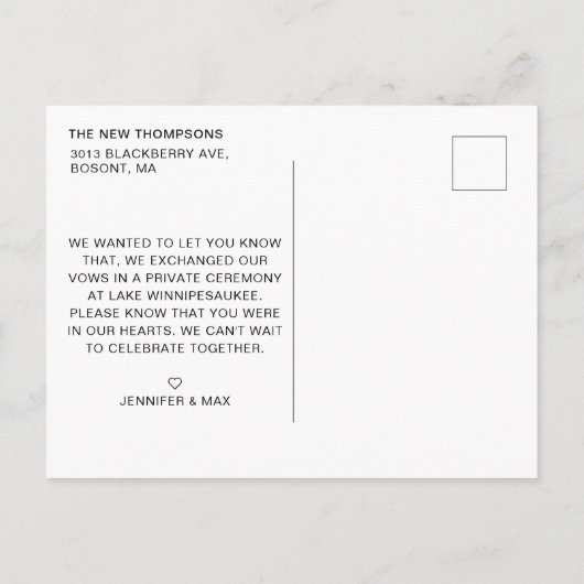 Eenvoudige moderne minimalistische bruiloft Elopem Aankondigingskaart (Achterkant)