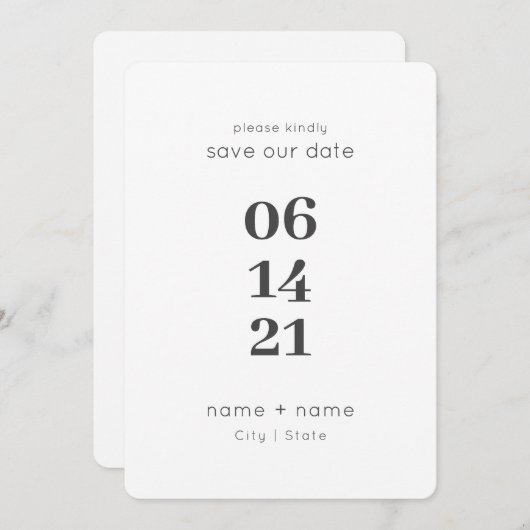 Eenvoudige moderne minimalistische bruiloft grote save the date (Voorkant / Achterkant)