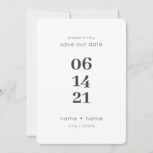 Eenvoudige moderne minimalistische bruiloft grote  save the date (Voorkant)