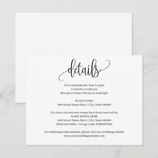 Eenvoudige moderne minimalistische bruiloft invoeg kaart (Voorkant / Achterkant)