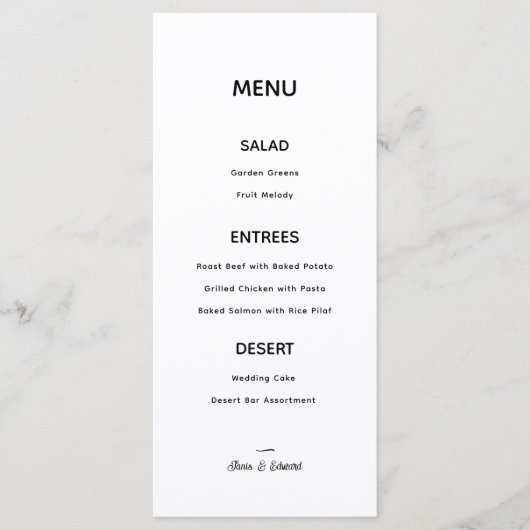 Eenvoudige moderne minimalistische bruiloft menu K (Voorkant)