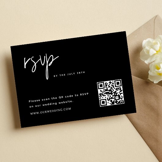 Eenvoudige moderne minimalistische bruiloft QR-cod RSVP Kaartje