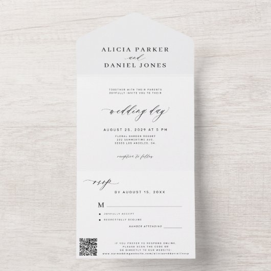 Eenvoudige moderne minimalistische bruiloft RSVP Q All In One Uitnodiging (Binnen)