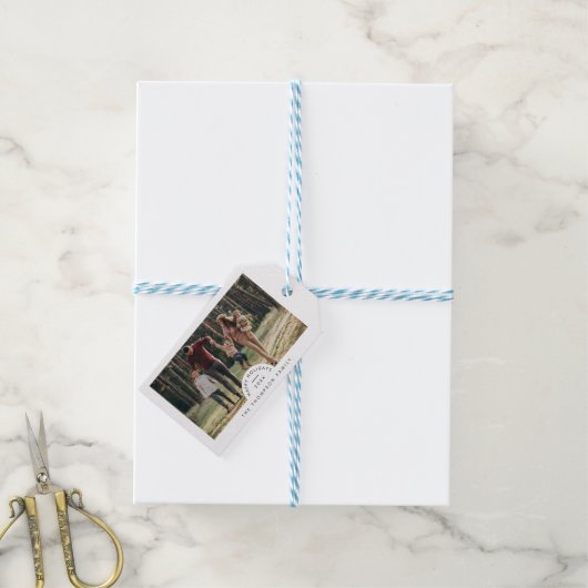 Eenvoudige moderne minimalistische familie foto Ke Cadeaulabel (Met Touw)